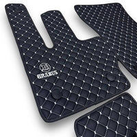 MERCEDES BRABUS Leather Premium Luxury Car Floor Mat Set Black And White Stitch