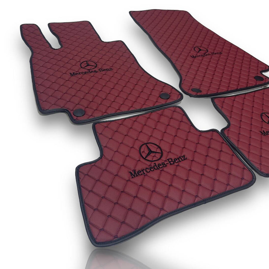 MERCEDES-BENZ Leather Premium Luxury Car Floor Mat Set Red