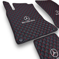 MERCEDES-BENZ Leather Premium Luxury Car Floor Mat Set Black And Red Stitch