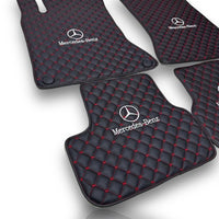 MERCEDES-BENZ Leather Premium Luxury Car Floor Mat Set Black And Red Stitch