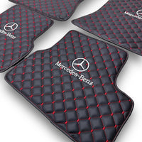 MERCEDES-BENZ Leather Premium Luxury Car Floor Mat Set Black And Red Stitch