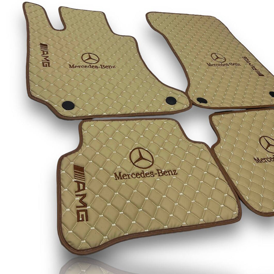 MERCEDES-BENZ Leather Premium Luxury Car Floor Mat Set Beige