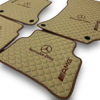 MERCEDES-BENZ Leather Premium Luxury Car Floor Mat Set Beige