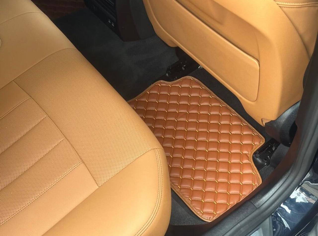 BMW Leather Luxury Car Floor Mats | Fits 1-2-3-4-5-6-7-8-M2-M3-M4-M5-M6-M8-X1-X2-X3-X4-X5-X6-X7-Z3-Z4-i3-i4-i5 Models | Brown Leather & Brown Stitch