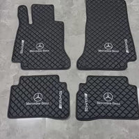 MERCEDES-BENZ Leather Premium Luxury Car Floor Mat Set Black And Black Stitch